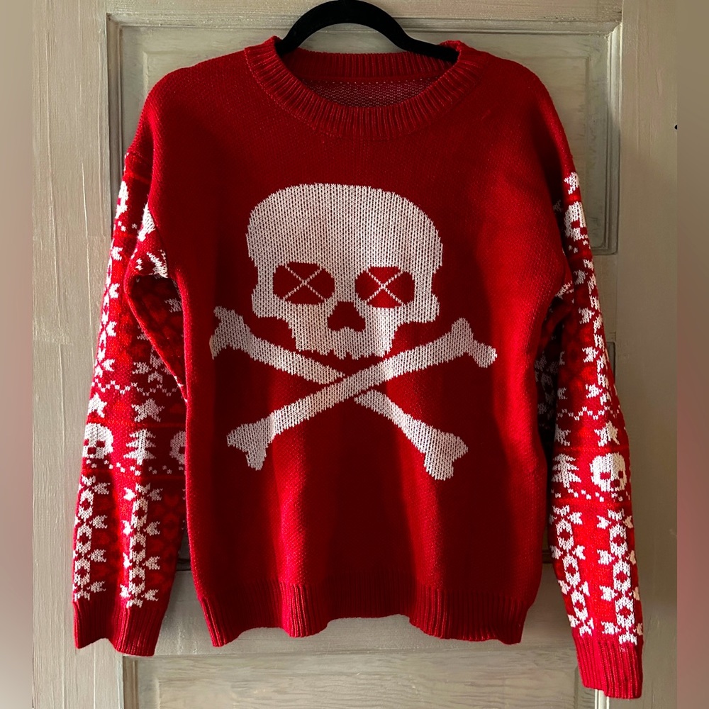 Skull Holiday Sweater, goth Christmas sweater, Halloween sweater